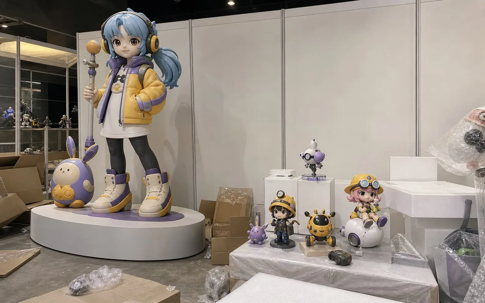 Custom event display figure staging and exhibition packing preparation