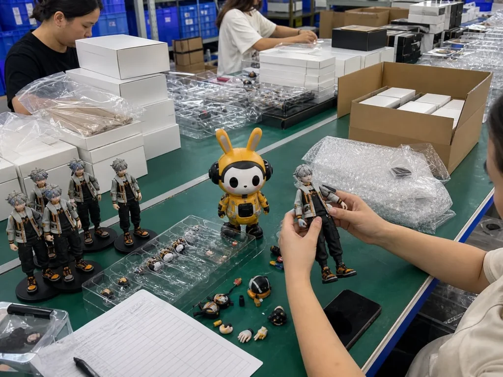 Custom figure assembly, quality inspection and export packing preparation