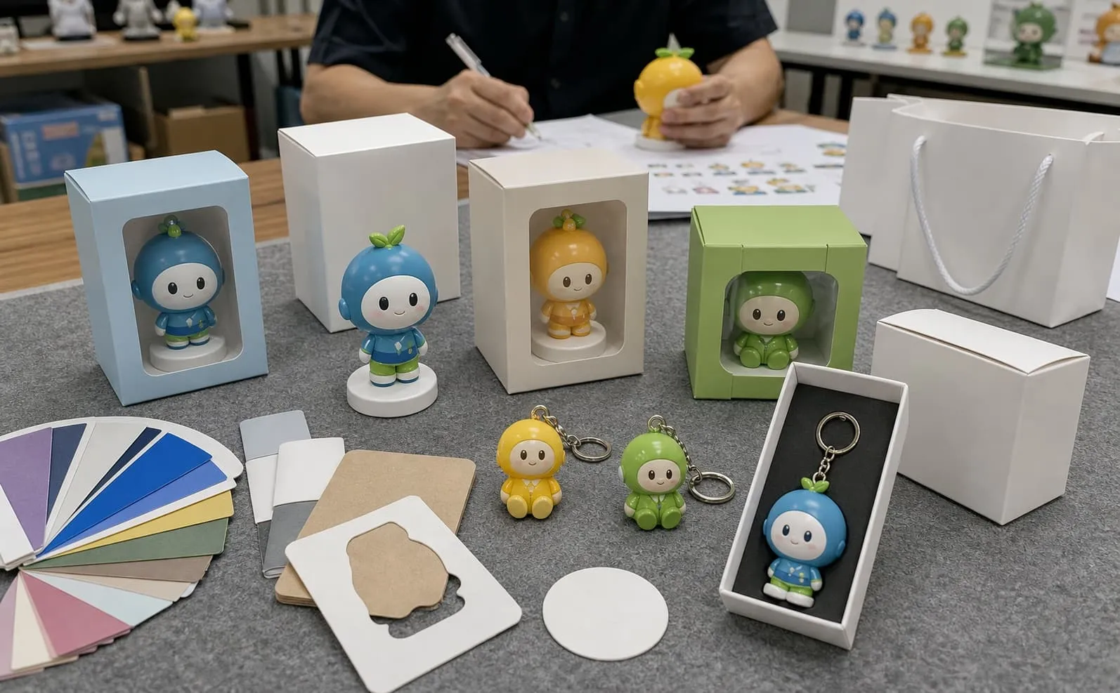 Custom promotional gift mascot figure and packaging samples