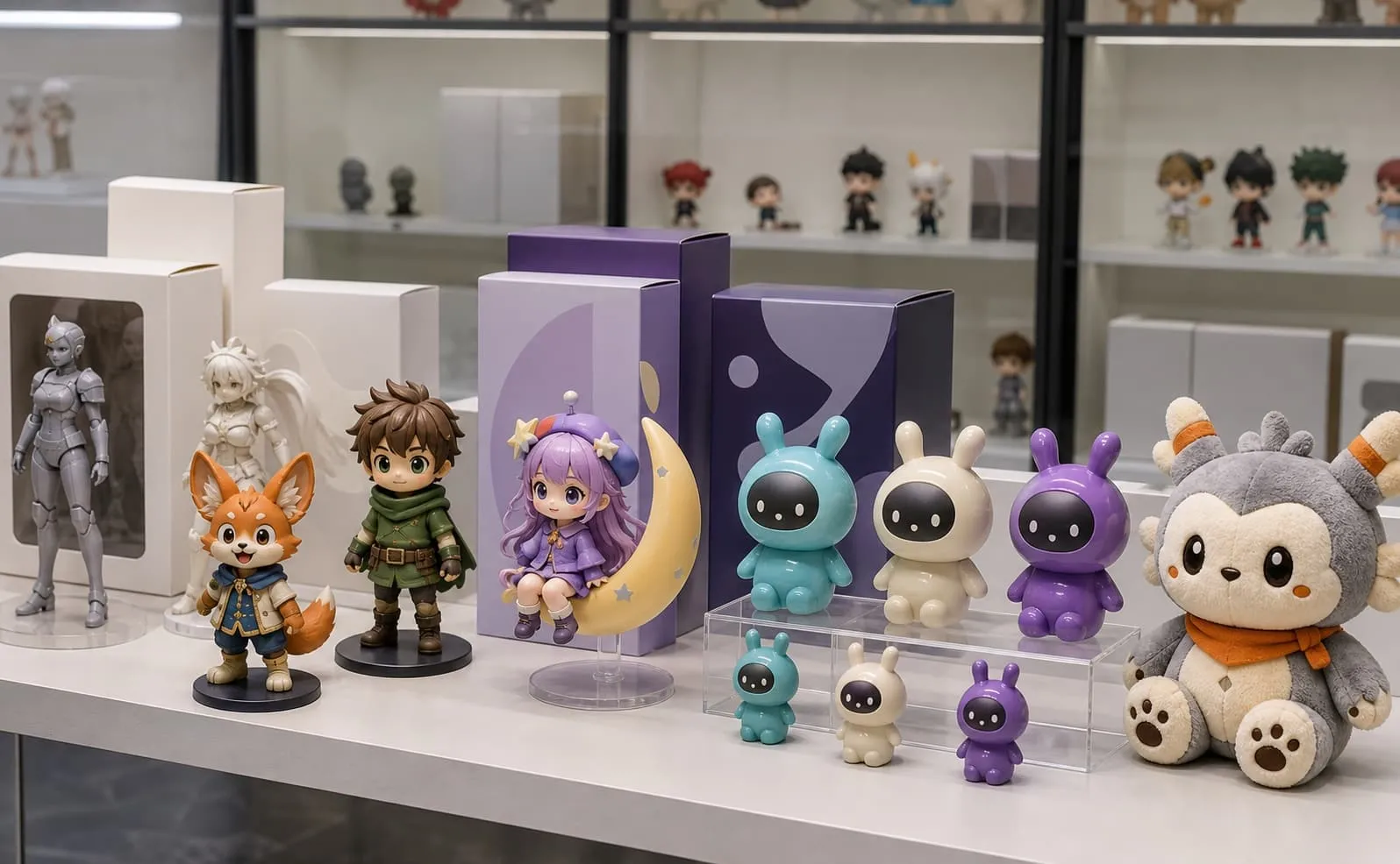 Custom retail collectible figure display and blank packaging samples