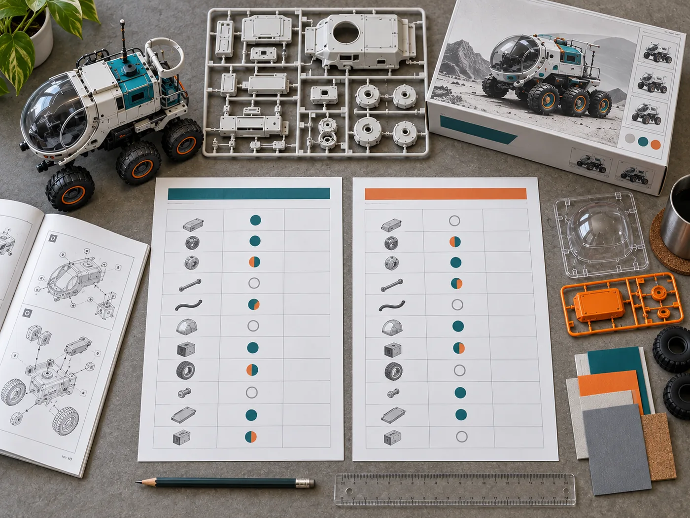 Two supplier quotation worksheets compared beside the same model kit parts and packaging scope